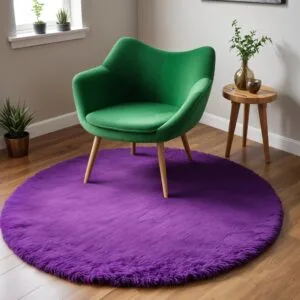 Karpet Bulu rasfur bulat empuk isi polyfoam ukuran diameter 100cm tebal 2,5cm  aesthetic mewah