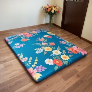 Kasur Karpet Kasur Travel/Lantai Motif Bunga Isi Busa Kuning 200x150cm