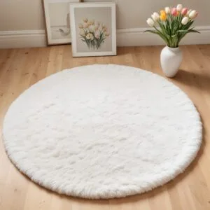 Karpet bulu bulat empuk diameter 100 tebal 5.5cm isi busa Royal foam  aesthetic mewah