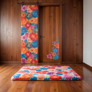 Kasur Lantai Kasur Karpet Travel Motif Bunga Isi Busa Kuning 200x150cm