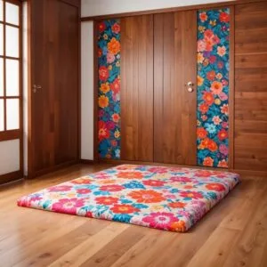 Kasur Lantai Resleting 200x150cm Kasur Karpet Isi Busa Kuning Motif Bu