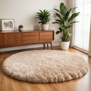 Karpet Bulu rasfur bulat isi polyfoam Uk diameter 120cm tebal 2,5cm