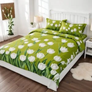 Sprei katun motif green tulips aesthetic anti geser king size