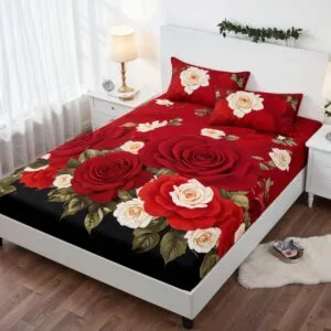 Sprei katun motif red roses aesthetic anti geser king size